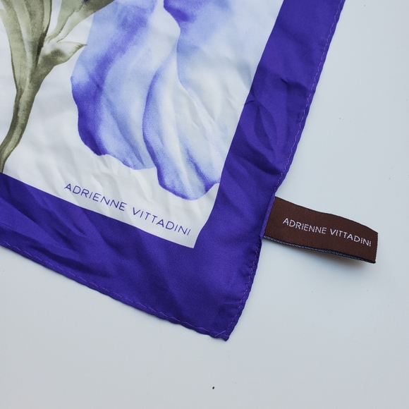 Adrienne Vittadini 100% Silk Floral Blue White Scarf Watercolor Iris Flowers - Picture 12 of 14